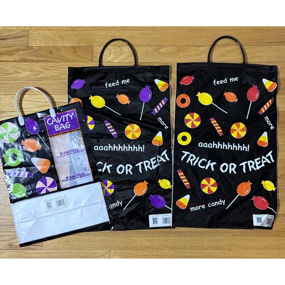 3‎ Vintage Halloween 2 Feed Me Candy 1 Cavity Large Trick or Treat Plastic Bags